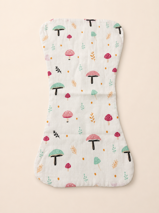 100% Organic Cotton Muslin Baby burp cloth | pack of 2 | Avocado-mushroom