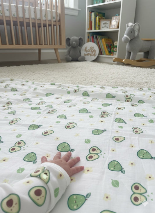 100% Organic Cotton Muslin Baby Swaddle | Avocado | 110x90cm