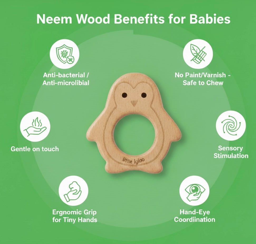 Baby Neem wood Rattle & Teether combo |Pack of two |Rabbit
