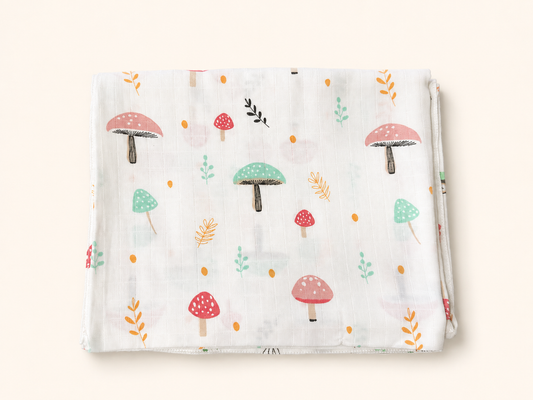 100% Organic Cotton Baby Swaddle | Mushroom | 110x90cm