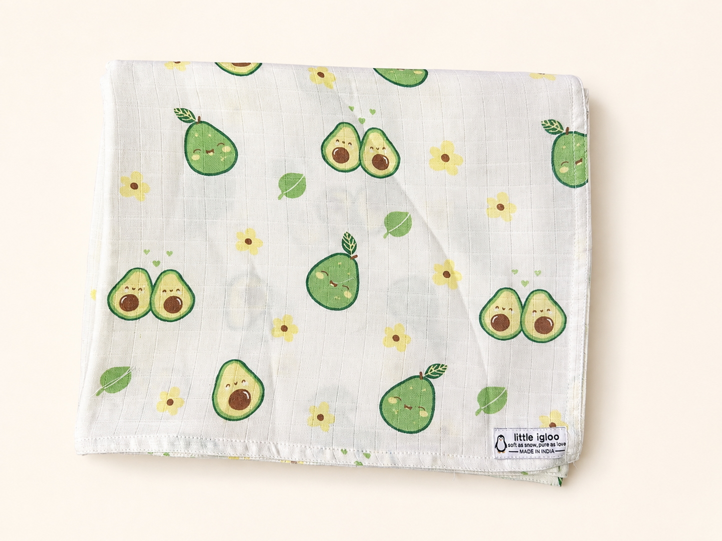 100% Organic Cotton Muslin Baby Swaddle | Avocado | 110x90cm