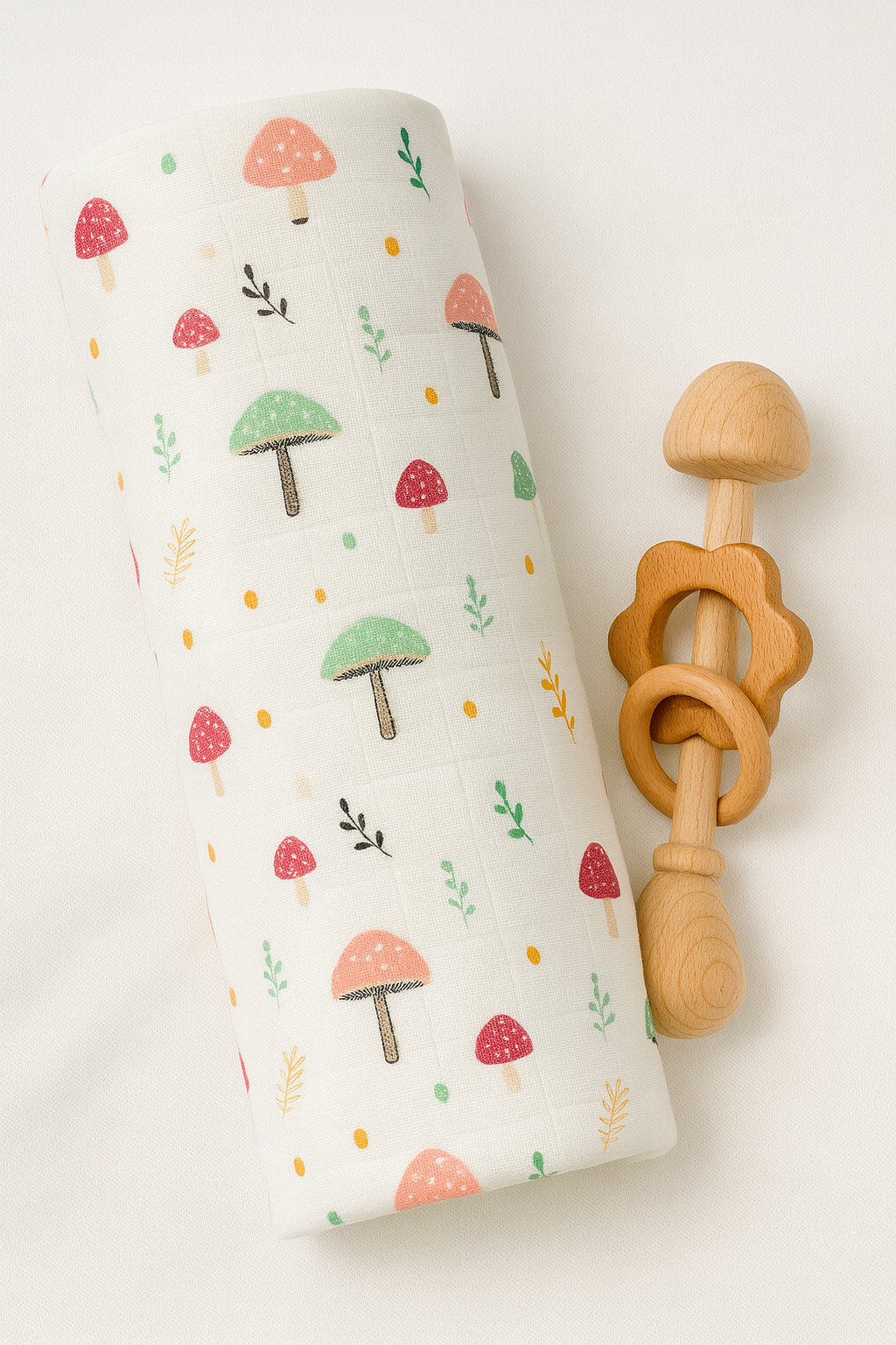 100% Organic Cotton Baby Swaddle | Mushroom | 110x90cm