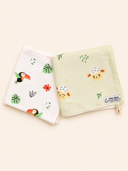 100% Organic Cotton Baby Wash cloth |super absorbent - pack of 2| lamb-bird
