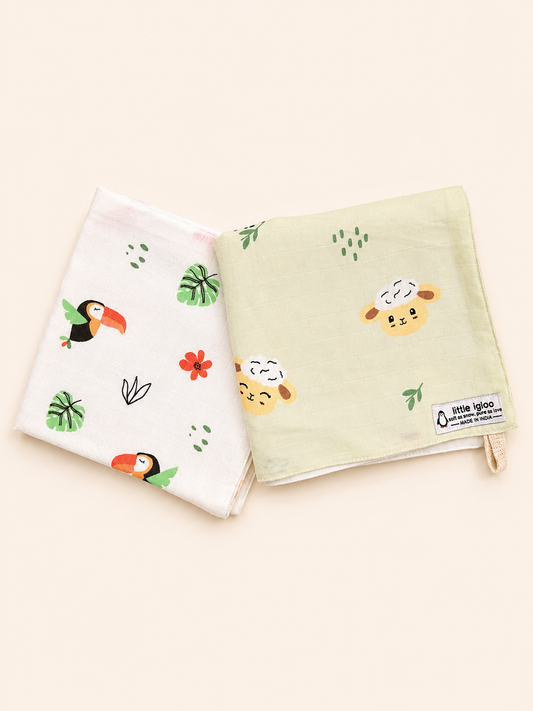 100% Organic Cotton Baby Wash cloth |super absorbent - pack of 2| lamb-bird