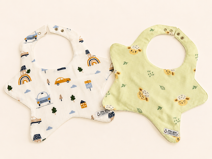 Little igloo 100% organic cotton Muslin Baby bibs |lamb-car | pack of 2