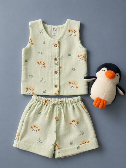 Little Lamb Pistachio Muslin set | double layer