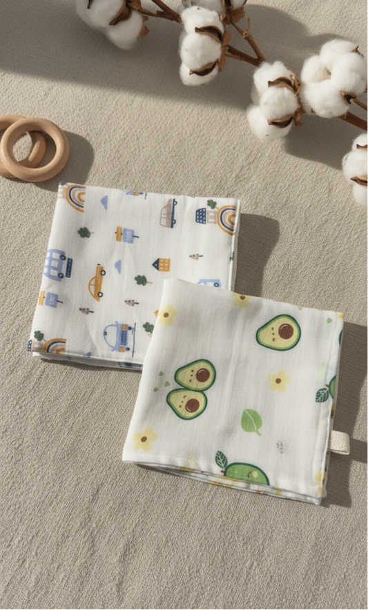 100% Organic Cotton Baby Wash cloth |super absorbent - pack of 2 | Avocado- Car
