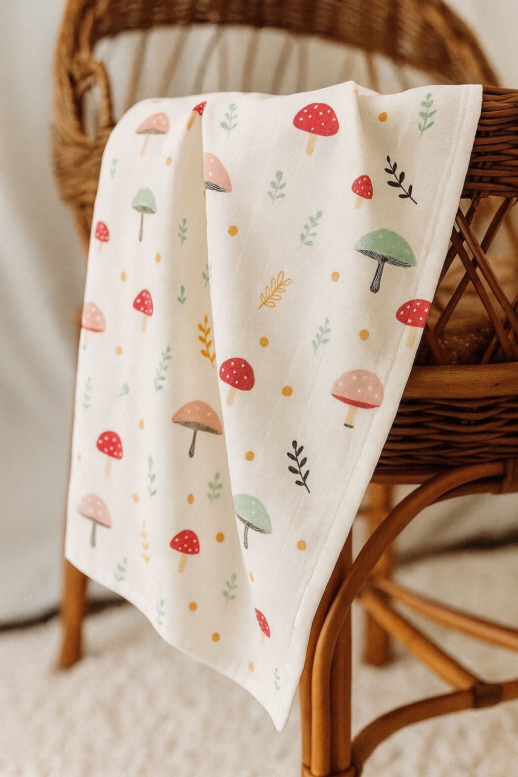 100% Organic Cotton Baby Swaddle | Mushroom | 110x90cm