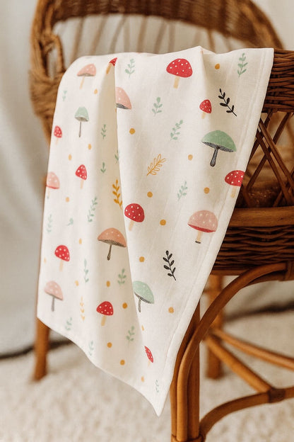 100% Organic Cotton Baby Swaddle | Mushroom | 110x90cm