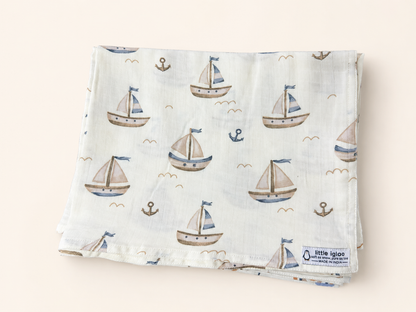 100% Organic Cotton Muslin Baby Swaddle | little sailor | 110x90cm