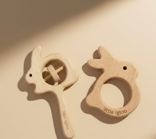 Baby Neem wood Rattle & Teether combo |Pack of two |Rabbit