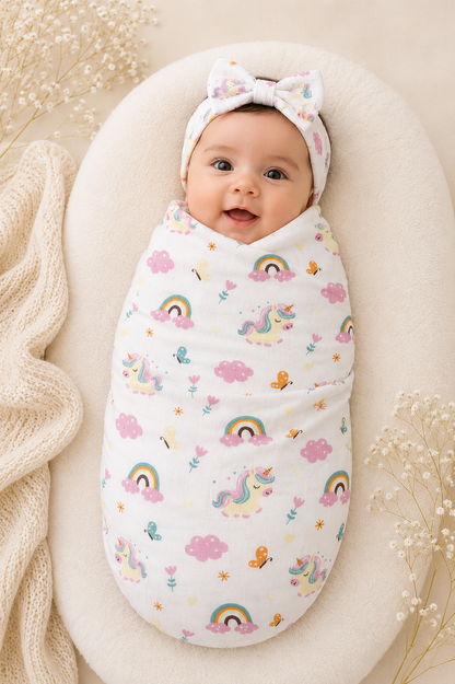 100% Organic Cotton Muslin Baby Swaddle | pack of two |Avocado-unicorn| 110x90cm