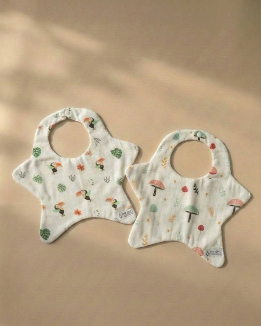 Little igloo 100% organic cotton Muslin Baby bibs | Bird- Mushroom | pack of 2