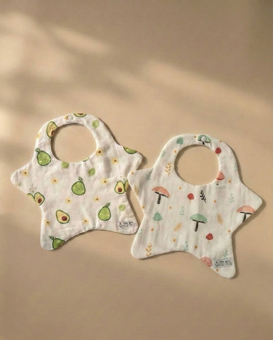 Little igloo 100% organic cotton Muslin Baby bibs | Avocado-Mushroom | pack of 2