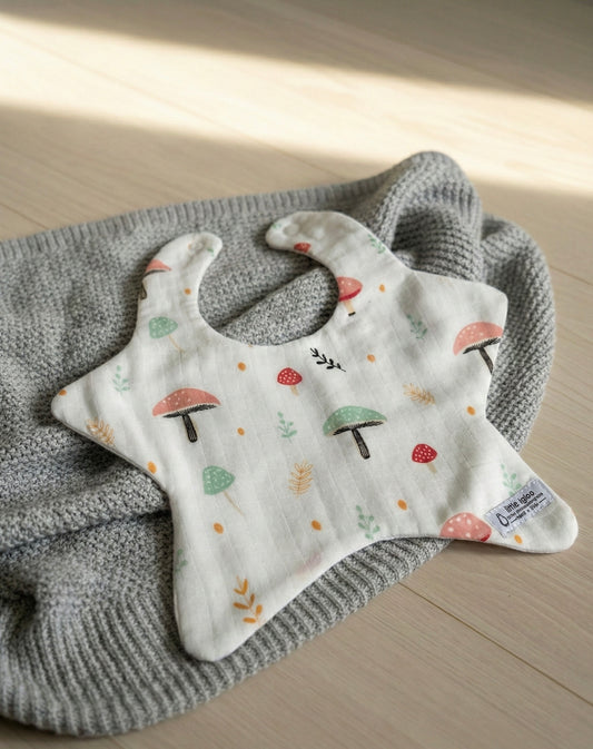 Little igloo 100% organic cotton Muslin Baby bibs |car-mushroom | pack of 2