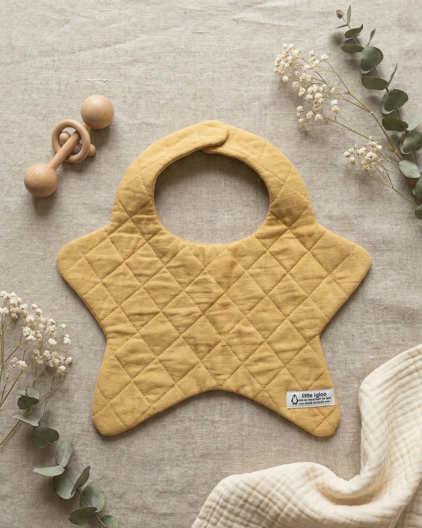 Naturally Dyed Khadi Star Baby Bib | pack of 3 | Turmeric-Madder-Indigo