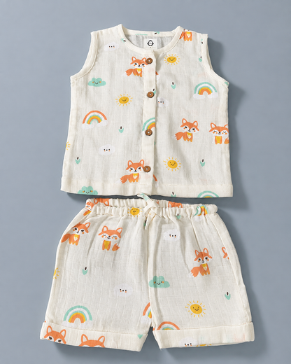 Little Sunshine Fox Muslin set | single layer
