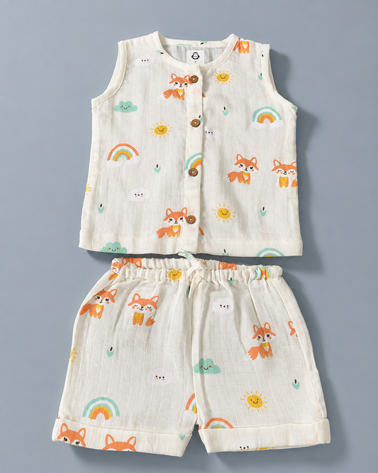 Little Sunshine Fox Muslin set | single layer