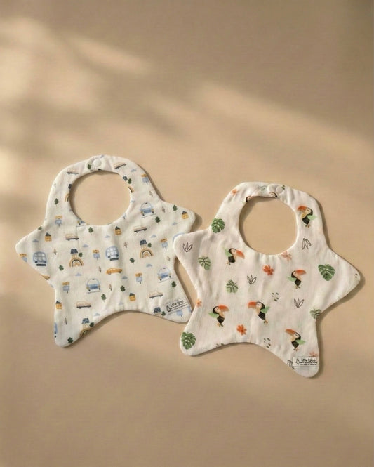 Little igloo 100% organic cotton Muslin Baby bibs |Bird-car | pack of 2