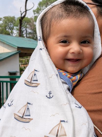 100% Organic Cotton Muslin Baby Swaddle | little sailor | 110x90cm