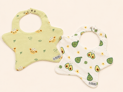 Little igloo 100% organic cotton Muslin Baby bibs | Avocado-lamb | pack of 2