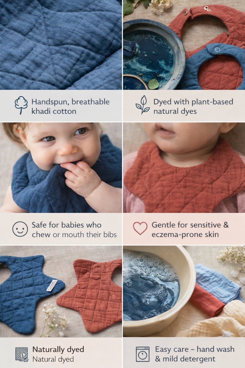 Naturally Dyed Khadi Star Baby Bib | pack of 3 | Turmeric-Madder-Indigo