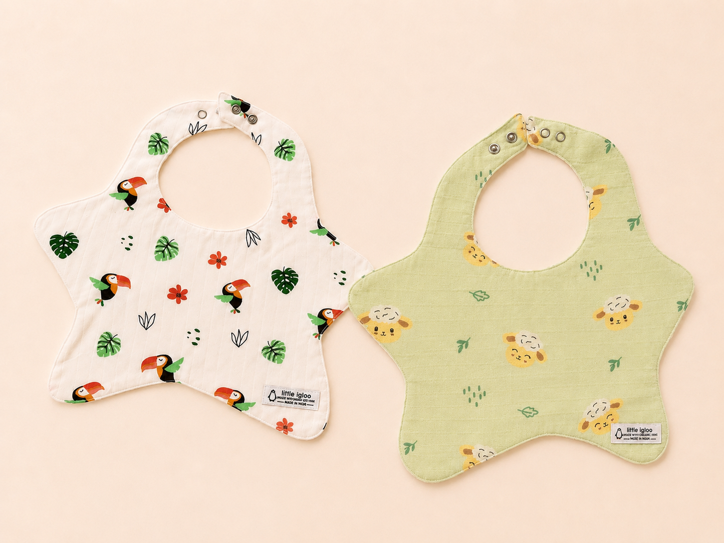 Little igloo 100% organic cotton Muslin Baby bibs |Bird-lamb | pack of 2