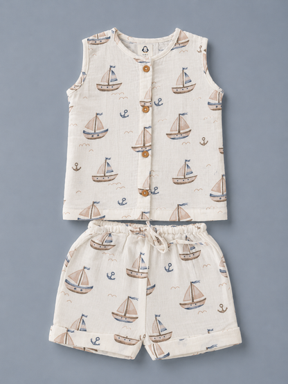 Little Sailor Muslin Set | single layer