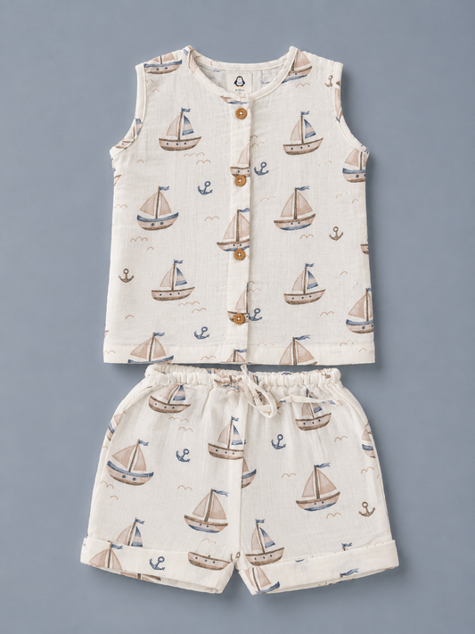 Little Sailor Muslin Set | single layer