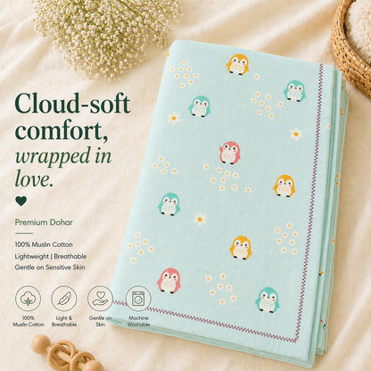 Little Penguin Mist Dohar | 100% premium Muslin cotton