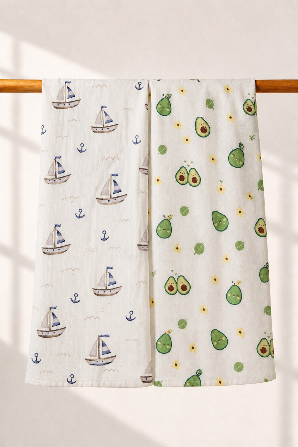 100% Organic Cotton Muslin Baby Swaddle | pack of two |little avo-sailor| 110x90cm