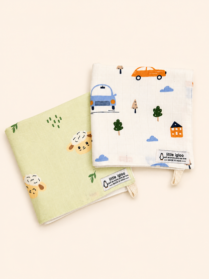 100% Organic Cotton Baby Wash cloth |super absorbent - pack of 2 |lamb on a car