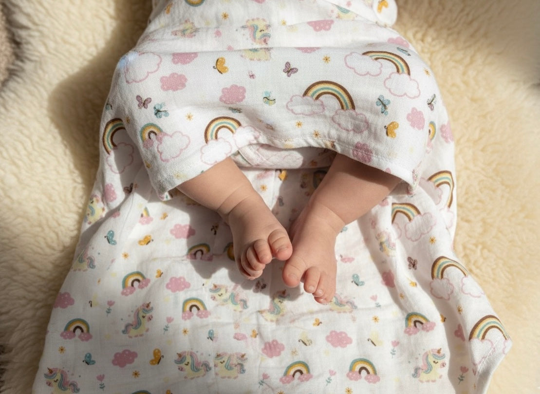 100% Organic Cotton Muslin Baby Swaddle | Unicorn | 110x90cm