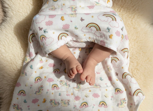 100% Organic Cotton Muslin Baby Swaddle | Unicorn | 110x90cm
