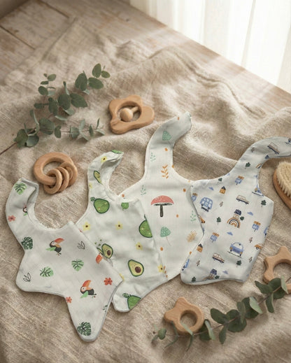 Little igloo 100% Premium organic cotton Muslin Baby bibs | pack of 4