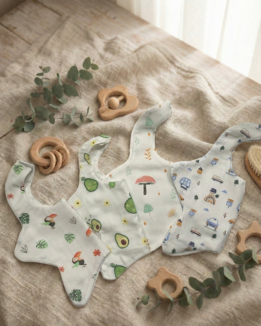 Little igloo 100% Premium organic cotton Muslin Baby bibs | pack of 4