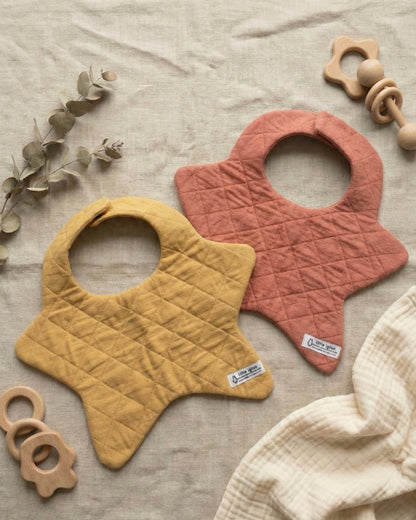 Naturally Dyed Khadi Star Baby Bib | Turmeric-Madder