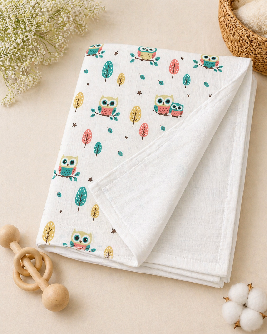 Little Owl Moonlight Dohar | 100% premium Muslin cotton