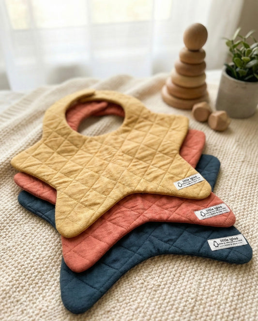 Naturally Dyed Khadi Star Baby Bib | pack of 3 | Turmeric-Madder-Indigo