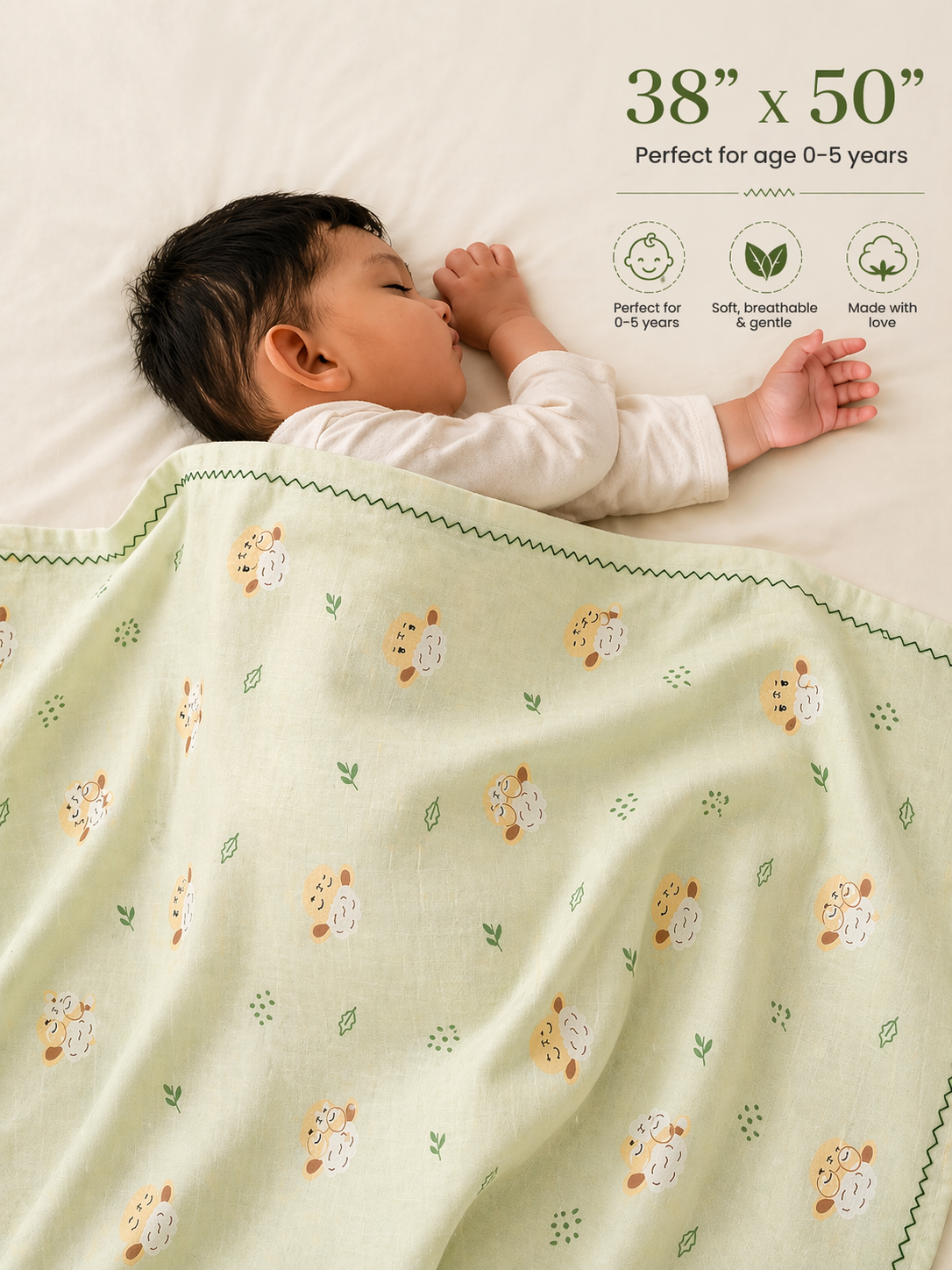 Little Lamb Pistachio Dohar | 100% premium Muslin cotton