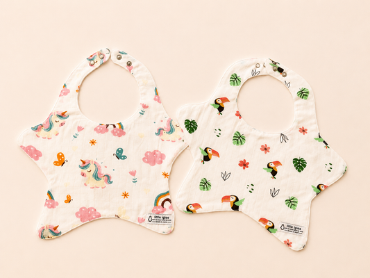 Little igloo 100% organic cotton Muslin Baby bibs |Unicorn- Bird | pack of 2