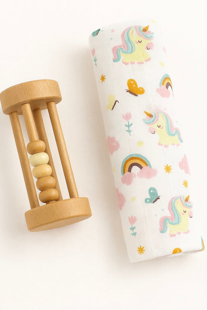 100% Organic Cotton Muslin Baby Swaddle | Unicorn | 110x90cm
