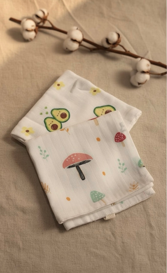 100% Organic Cotton Baby Wash cloth |super absorbent - pack of 2 |Avocado-Mushroom
