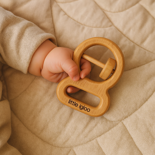Baby neem wood Rattle & Teether combo |Pack of two |giraffe and Grasping rattle