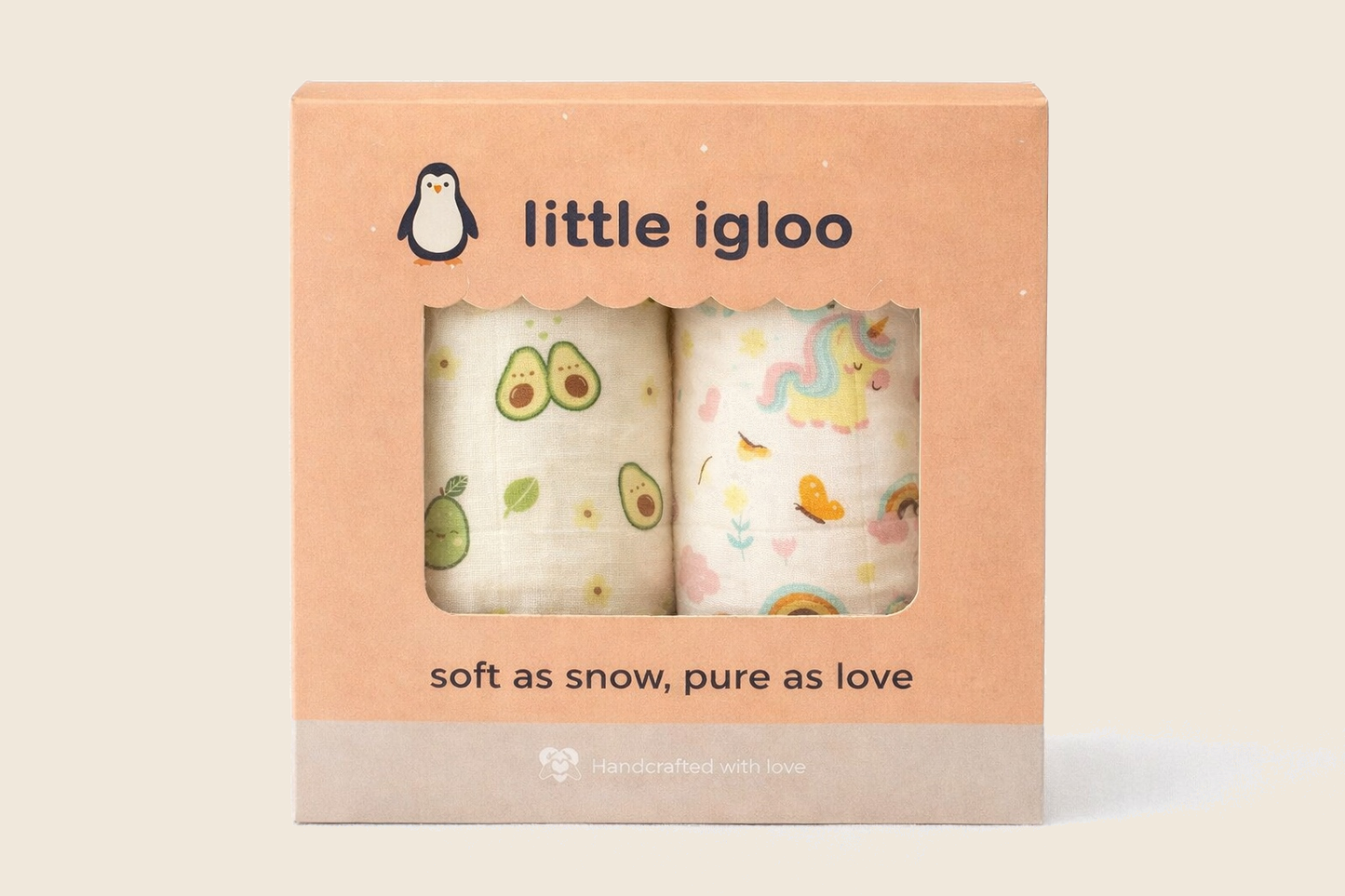 100% Organic Cotton Muslin Baby Swaddle | pack of two |Avocado-unicorn| 110x90cm