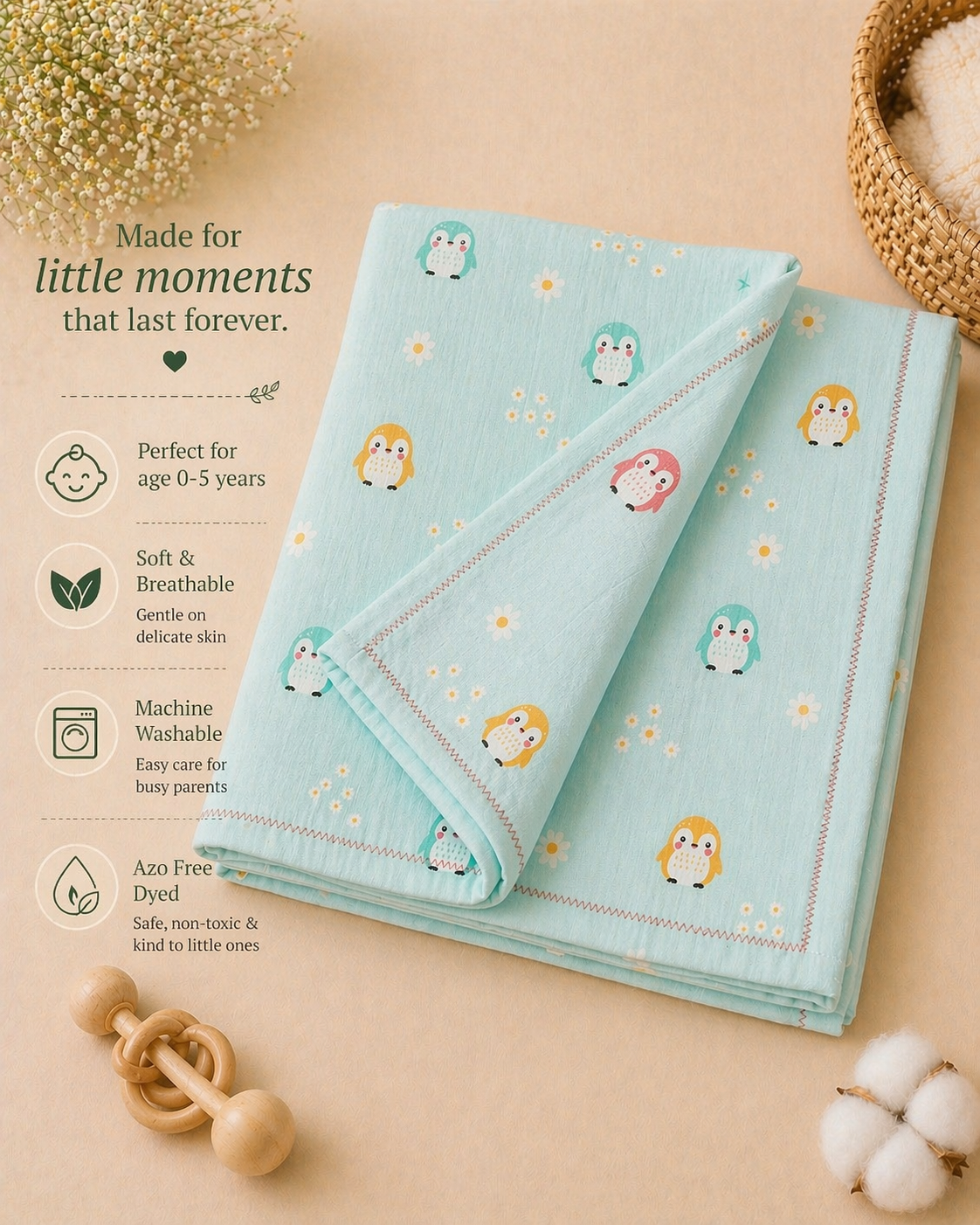 Little Penguin Mist Dohar | 100% premium Muslin cotton