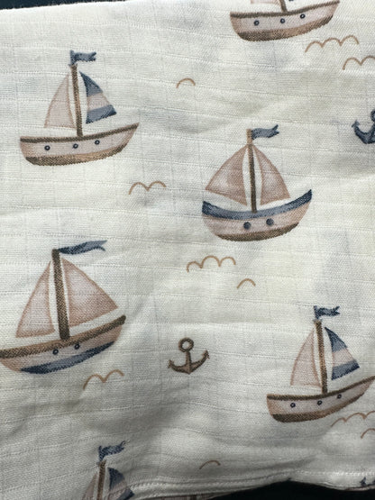 100% Organic Cotton Muslin Baby Swaddle | little sailor | 110x90cm