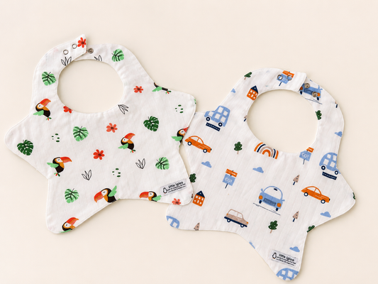 Little igloo 100% organic cotton Muslin Baby bibs |Bird-car | pack of 2