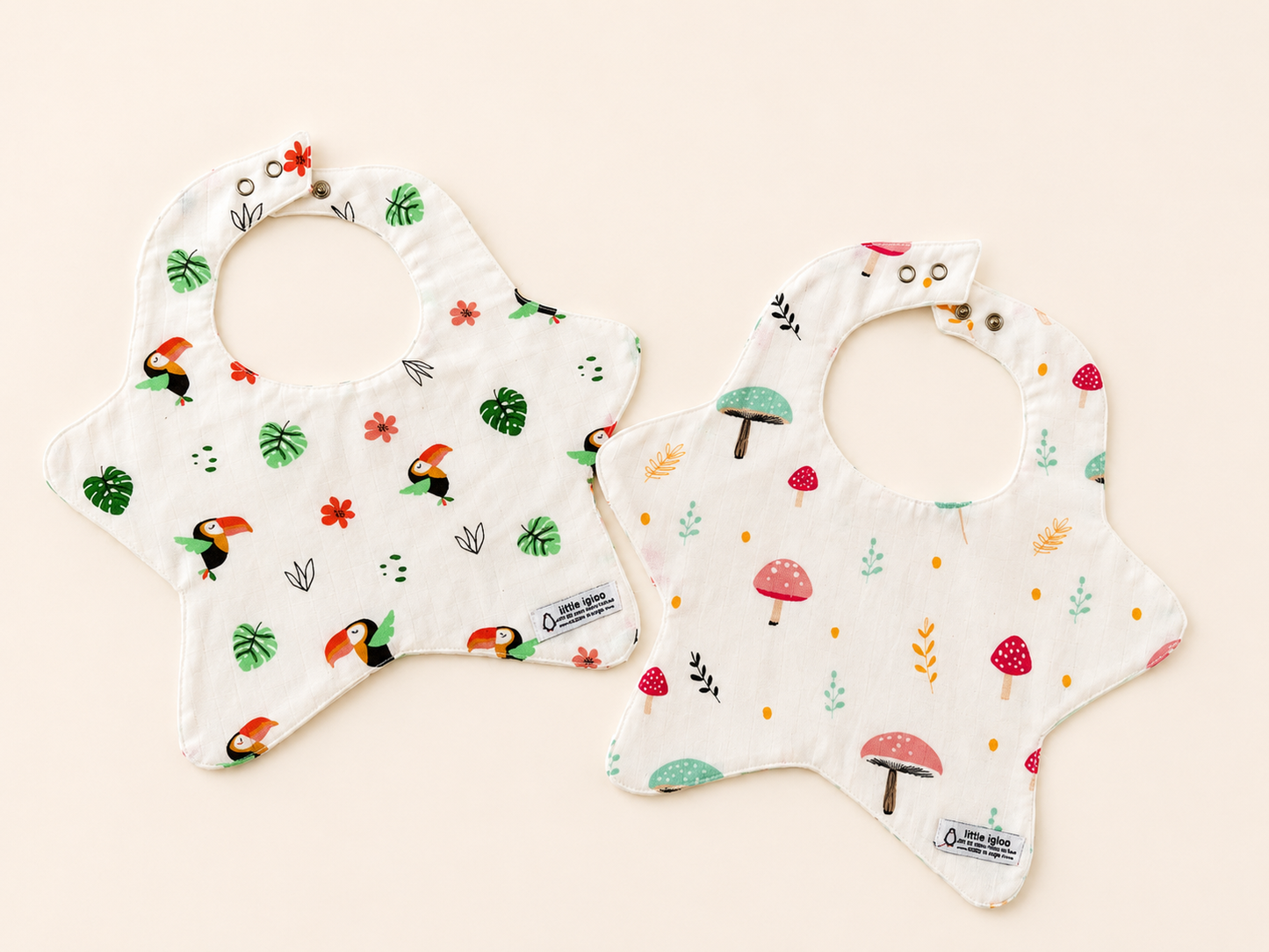 Little igloo 100% organic cotton Muslin Baby bibs | Bird- Mushroom | pack of 2