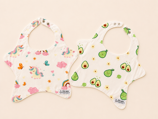 Little igloo 100% organic cotton Muslin Baby bibs |Unicorn- Avocado | pack of 2